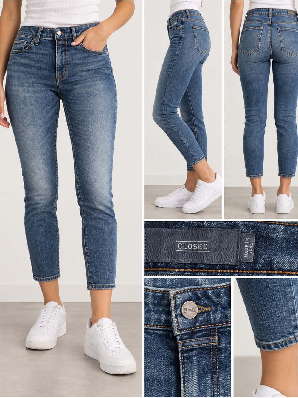 Closed Skinny Pusher Jeans Anthropologie Medium Blue Denim Size 26 Cropped